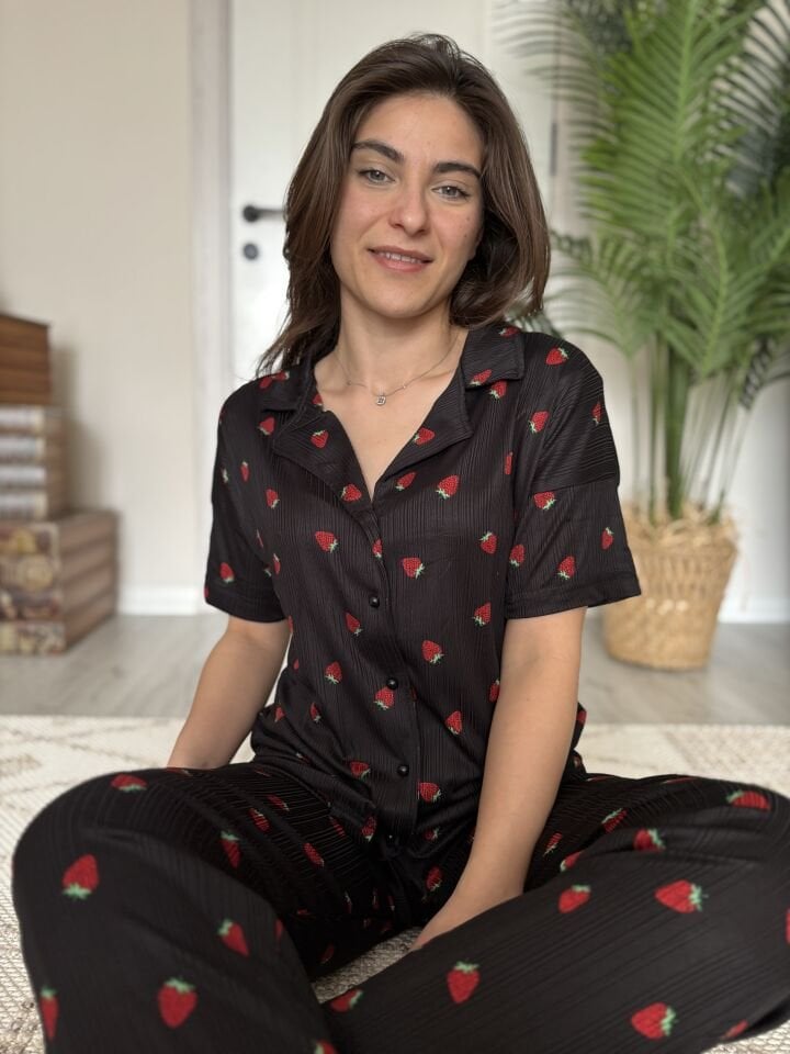 Pegasus Red Berry Kadın Pijama Takımı - Kısa Kollu