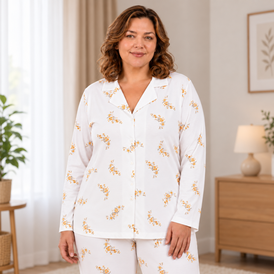 Golden Blossom Milan Soft Büyük Beden Pijama Takımı - Uzun Kollu