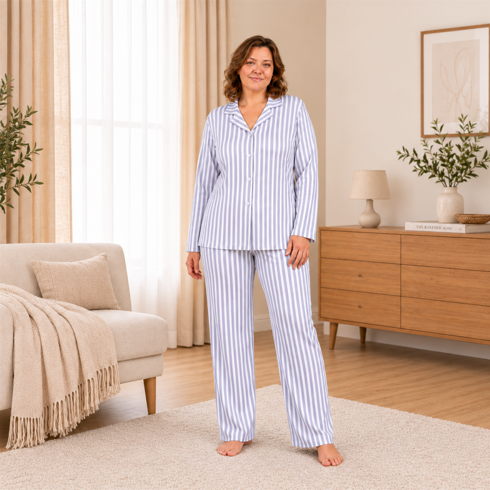 Silver Stripe Milan Soft Büyük Beden Pijama Takımı - Uzun Kollu