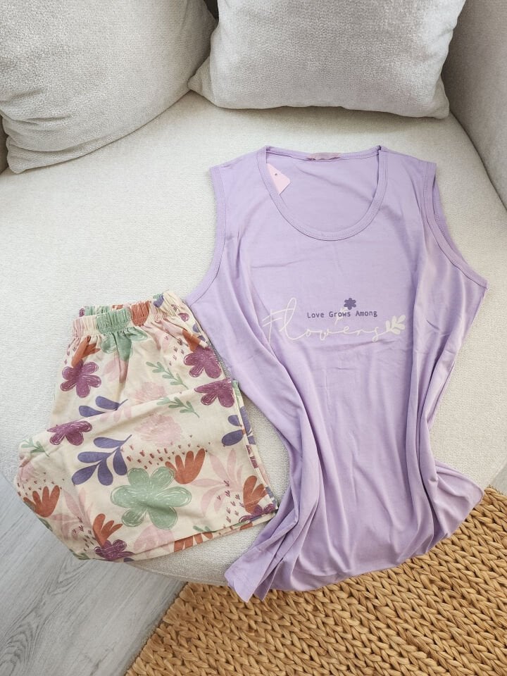 Lilac Dream Penye Büyük Beden Pijama Takımı - Şortlu
