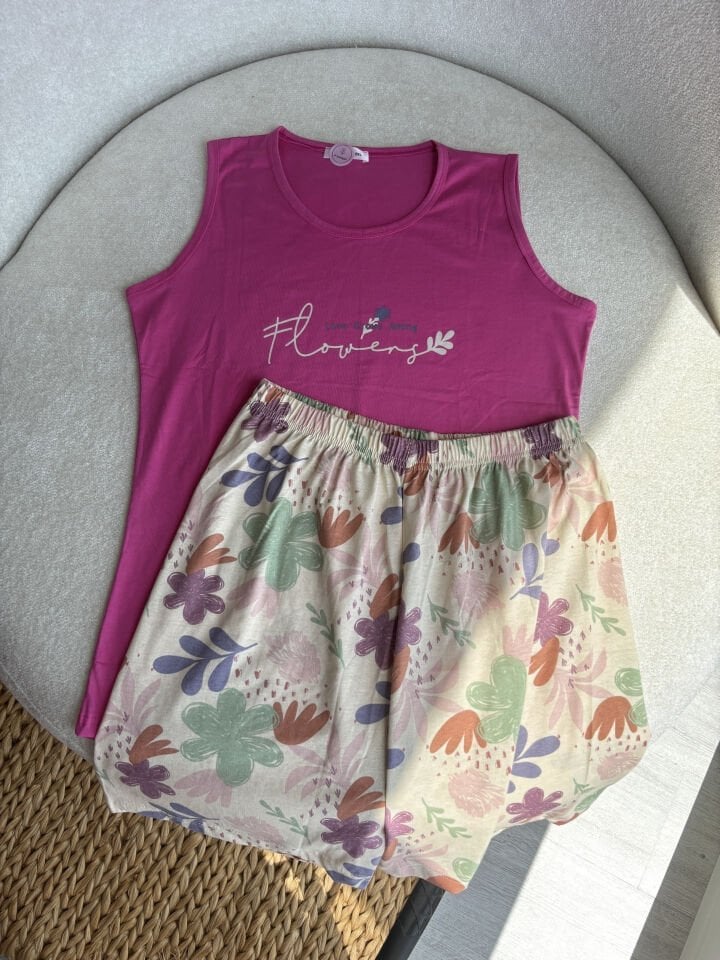 Pink Dream Penye Büyük Beden Pijama Takımı - Şortlu