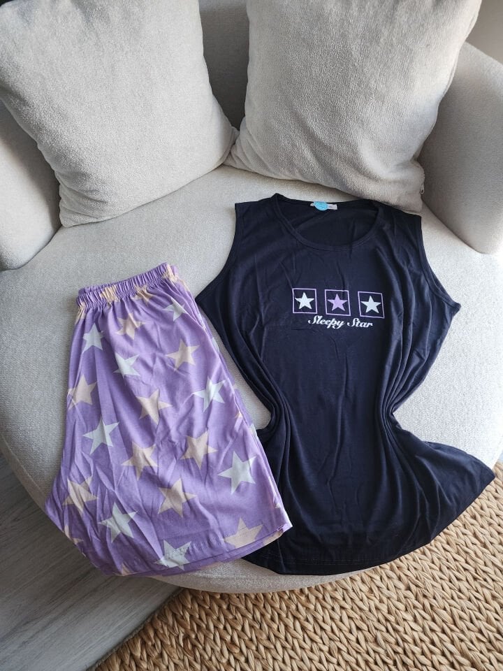 Stary Navy Penye Büyük Beden Pijama Takımı - Şortlu