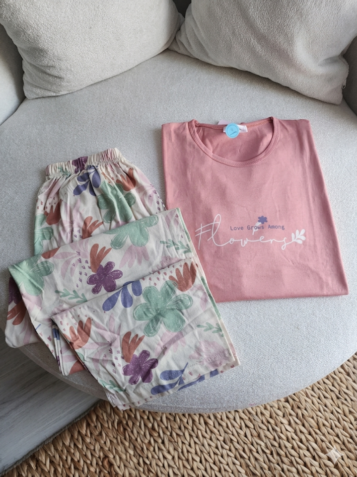Rose Petal Garden Penye Büyük Beden Pijama Takımı - Kısa Kollu