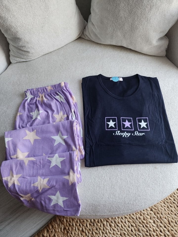 Sleepy Star Navy Penye Büyük Beden Pijama Takımı - Kısa Kollu