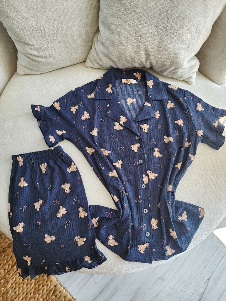 Navy Bear Bürümcük Kadın Pijama Takımı - Şortlu