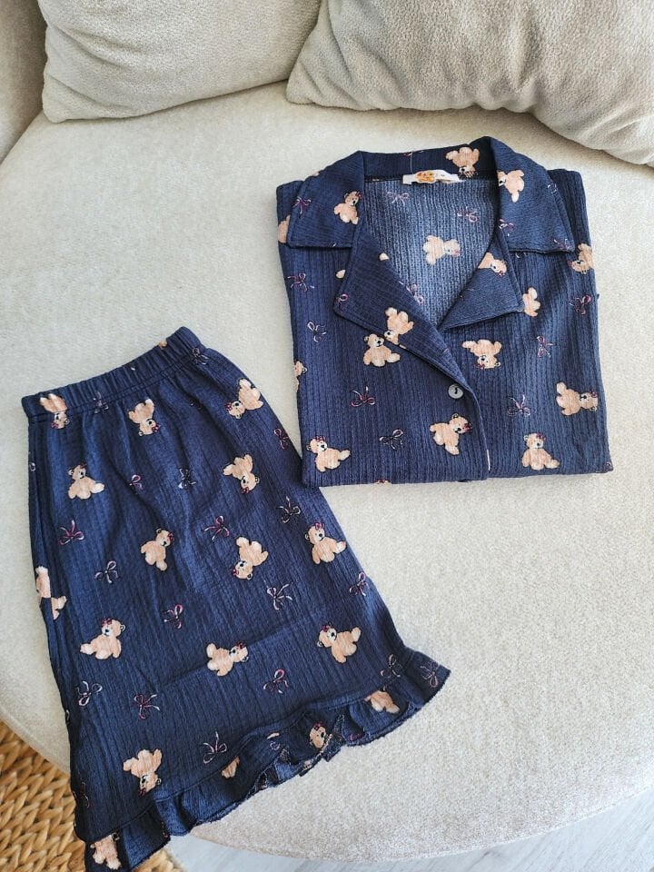 Navy Bear Bürümcük Kadın Pijama Takımı - Şortlu