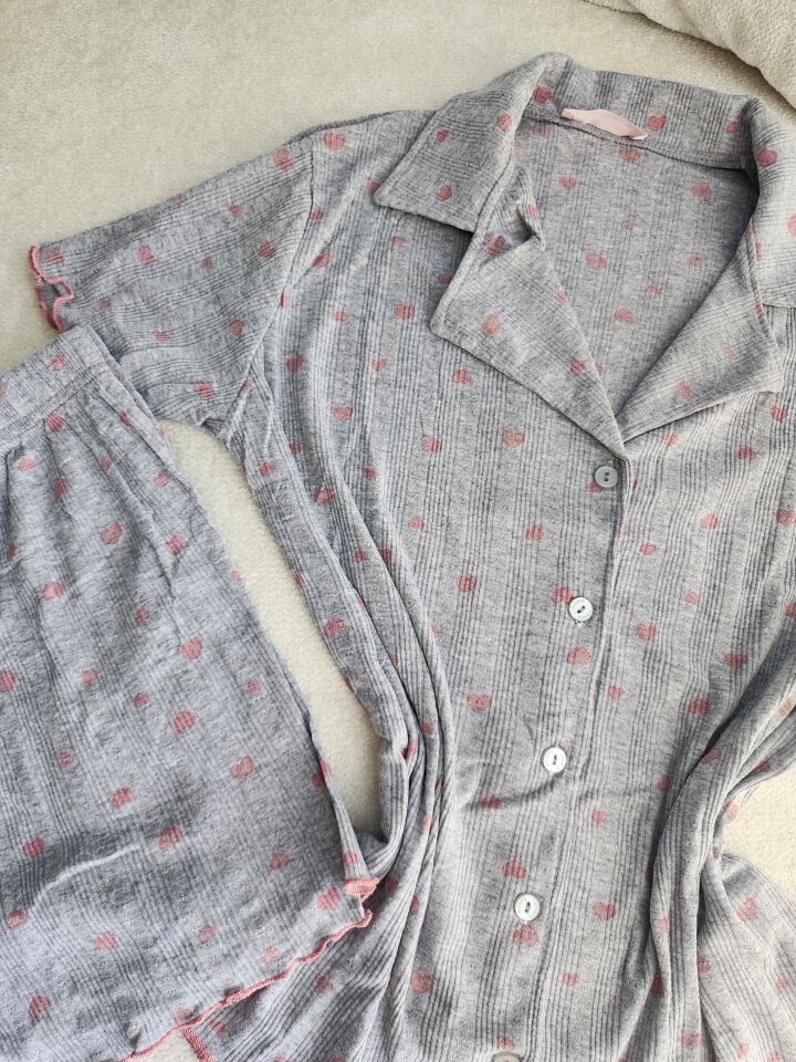 Mono Grey Pointel Kadın Pijama Takımı - Şortlu