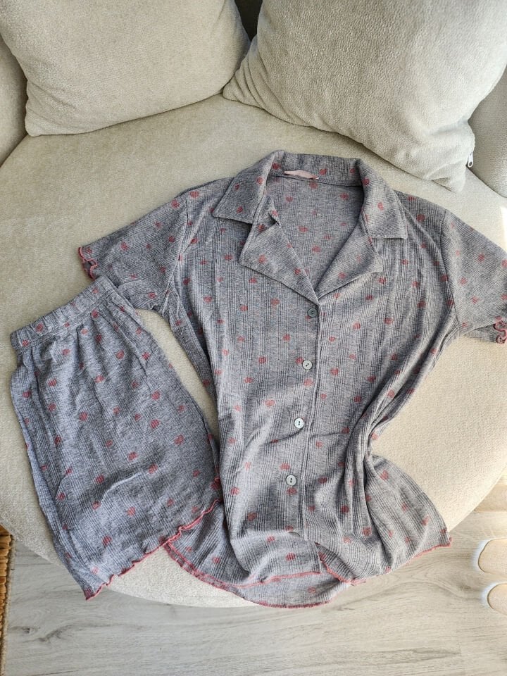 Mono Grey Pointel Kadın Pijama Takımı - Şortlu