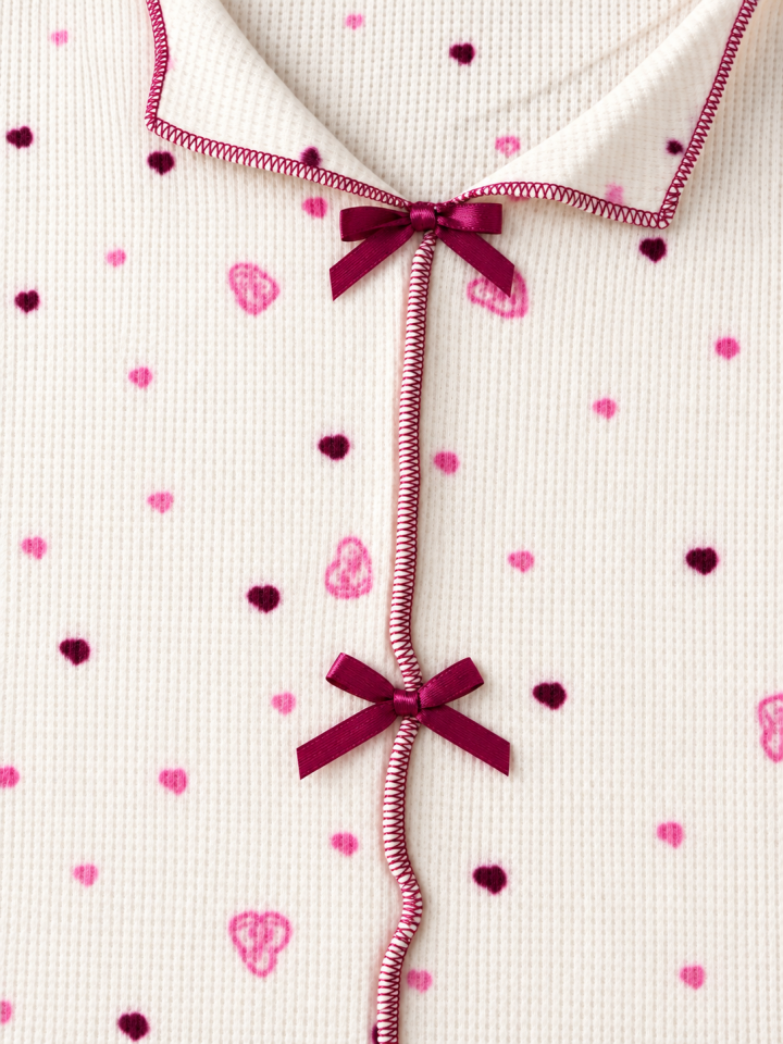 Pink Love Waffle Pijama Takımı– Uzun Kollu
