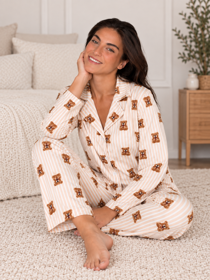 Caramel Teddy Milan Soft Pijama Takımı – Uzun Kollu