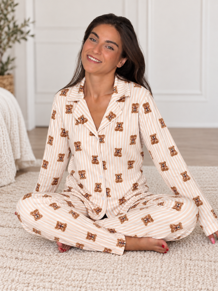 Caramel Teddy Milan Soft Pijama Takımı – Uzun Kollu