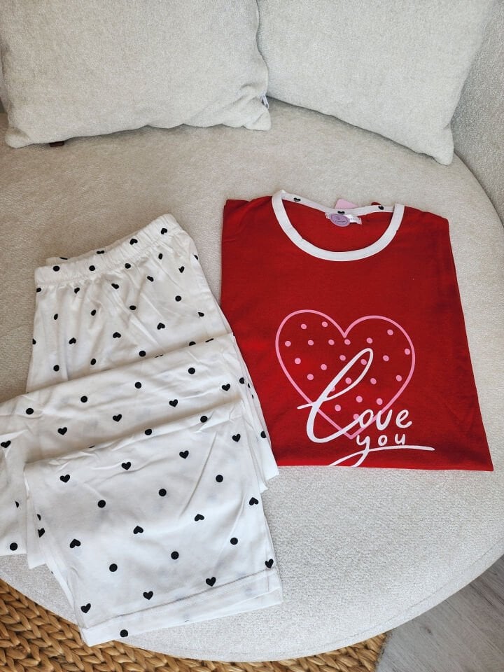 Red Amour Penye Büyük Beden Pijama Takımı-Kısa Kollu