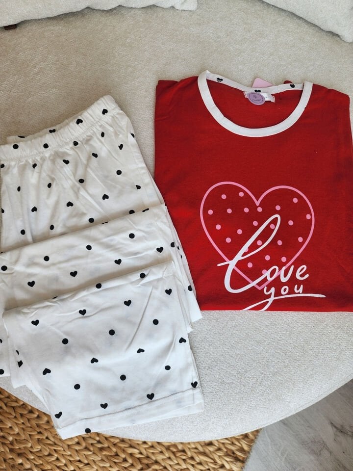 Red Amour Penye Büyük Beden Pijama Takımı-Kısa Kollu