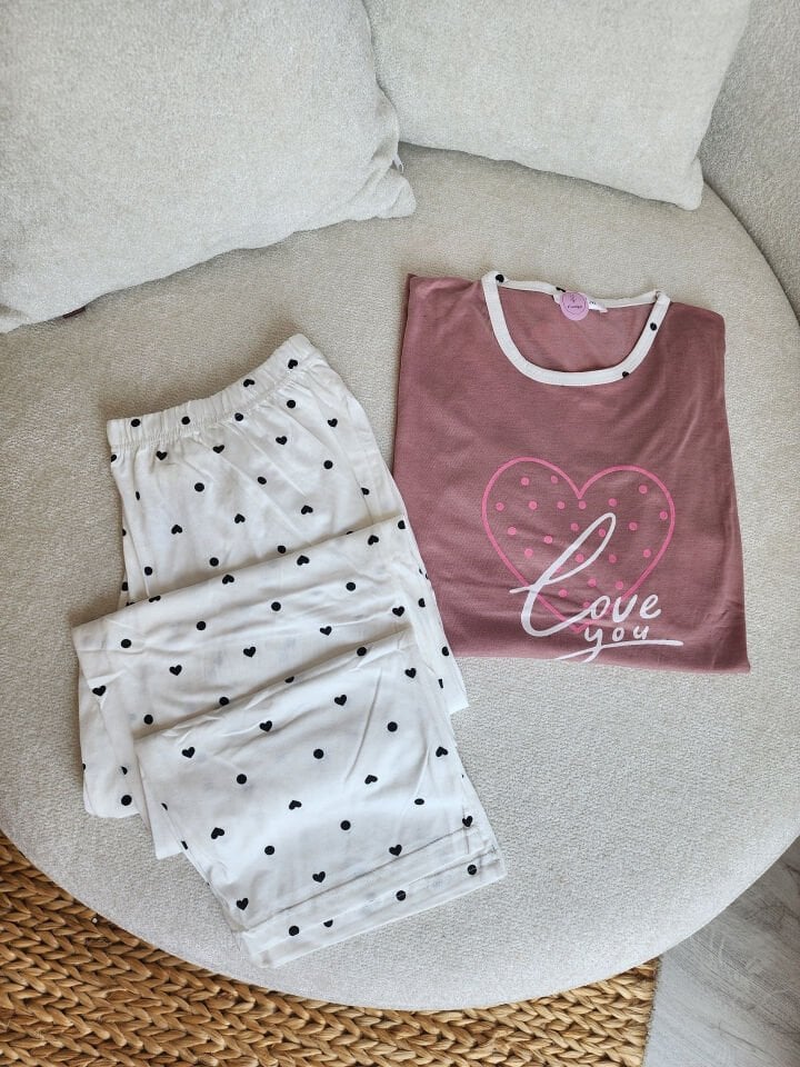 Powder Amour Penye Büyük Beden Pijama Takımı-Kısa Kollu