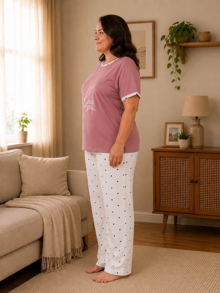 Powder Amour Penye Büyük Beden Pijama Takımı-Kısa Kollu