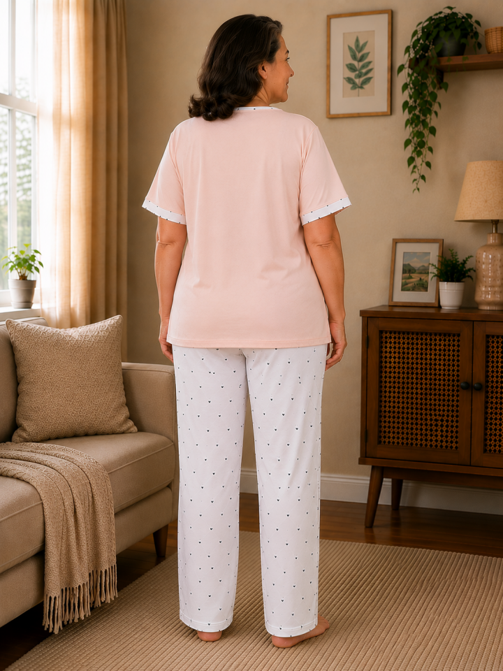 Salmon Amour Penye Büyük Beden Pijama Takımı-Kısa Kollu