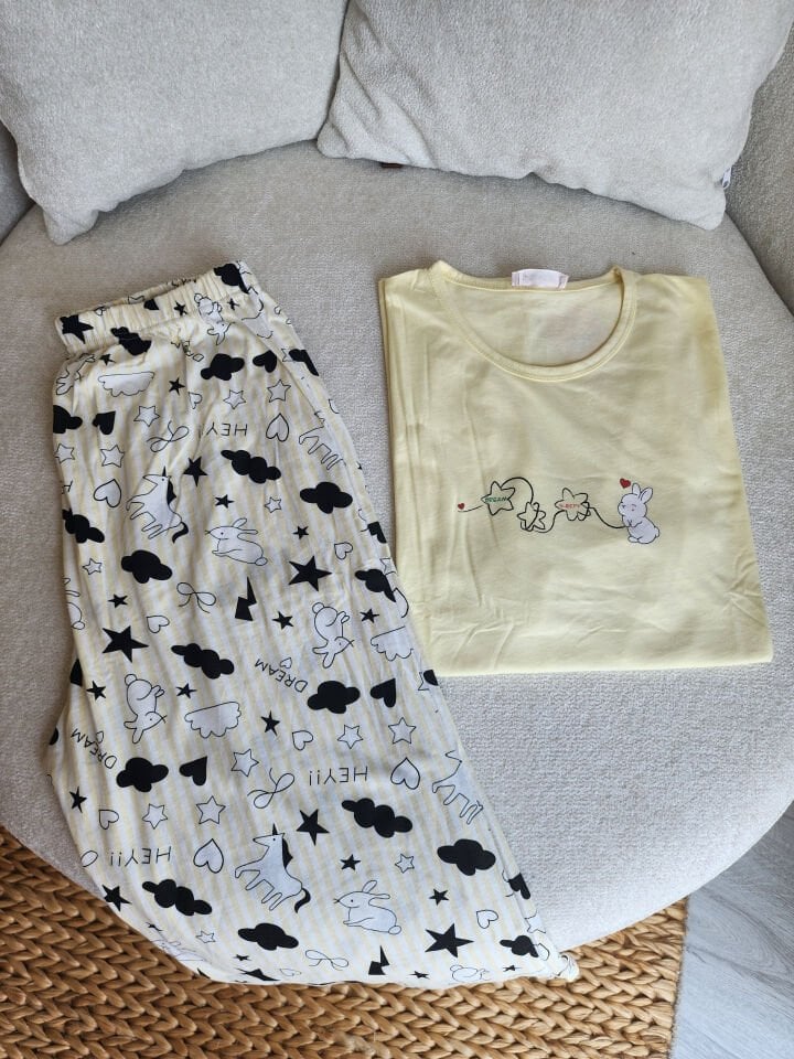 Cloud Nine Penye Büyük Beden Pijama Takımı-Kapri Kısa Kollu