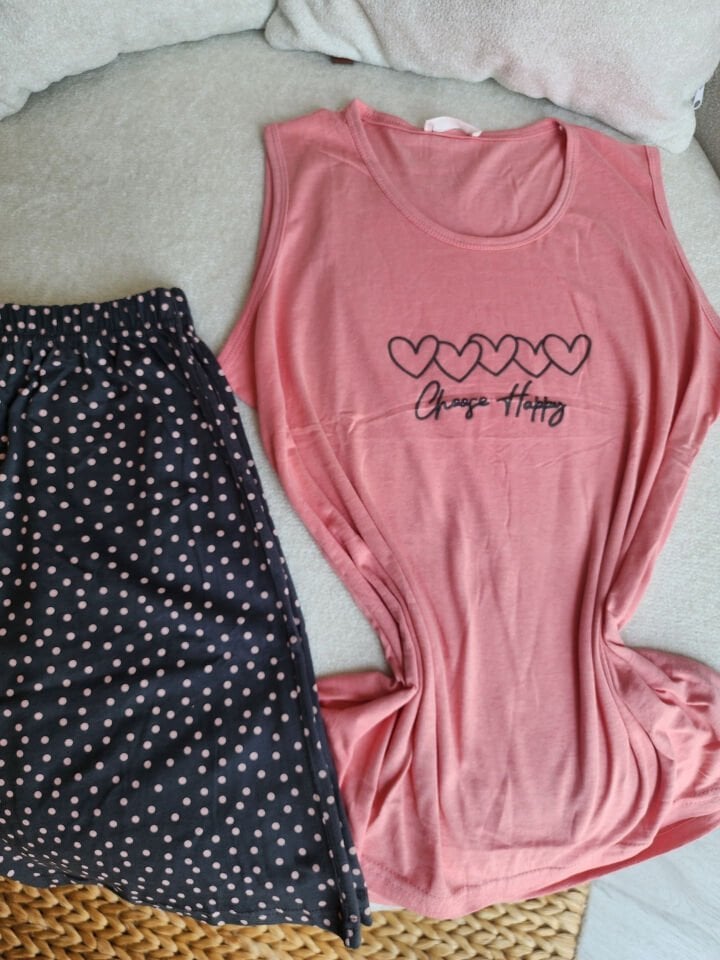 Happiness Bloom Penye Büyük Beden Pijama Takımı - Şortlu