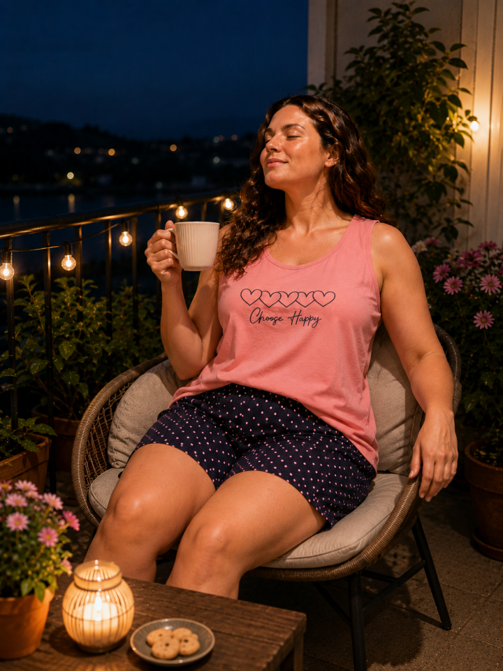 Happiness Bloom Penye Büyük Beden Pijama Takımı - Şortlu