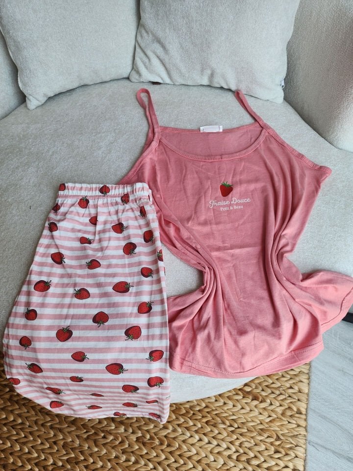 Strawberry Penye Büyük Beden Pijama Takımı - Şortlu-Askılı