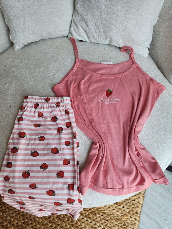 Strawberry Penye Büyük Beden Pijama Takımı - Şortlu-Askılı