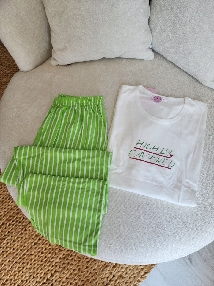Cool Lime Penye Büyük Beden Pijama Takımı-Kısa Kollu