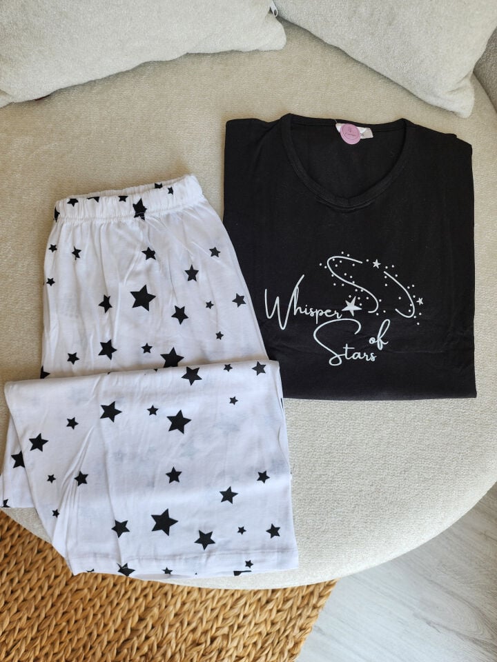 Whisper Star Penye Büyük Beden Pijama Takımı-Kapri Kısa Kollu